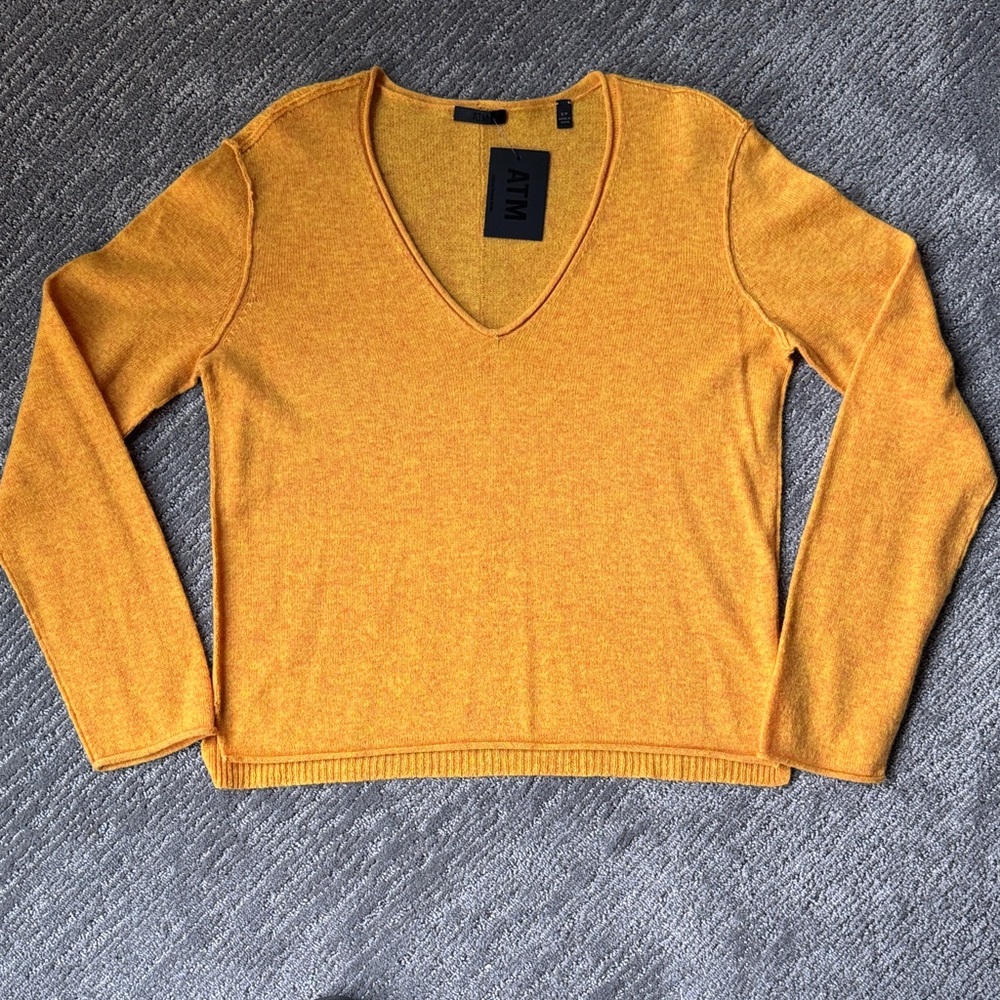 NWT ATM (Anthony Thomas Melillo) Women's Wool/Cashmere V-Neck Sweater - Golden